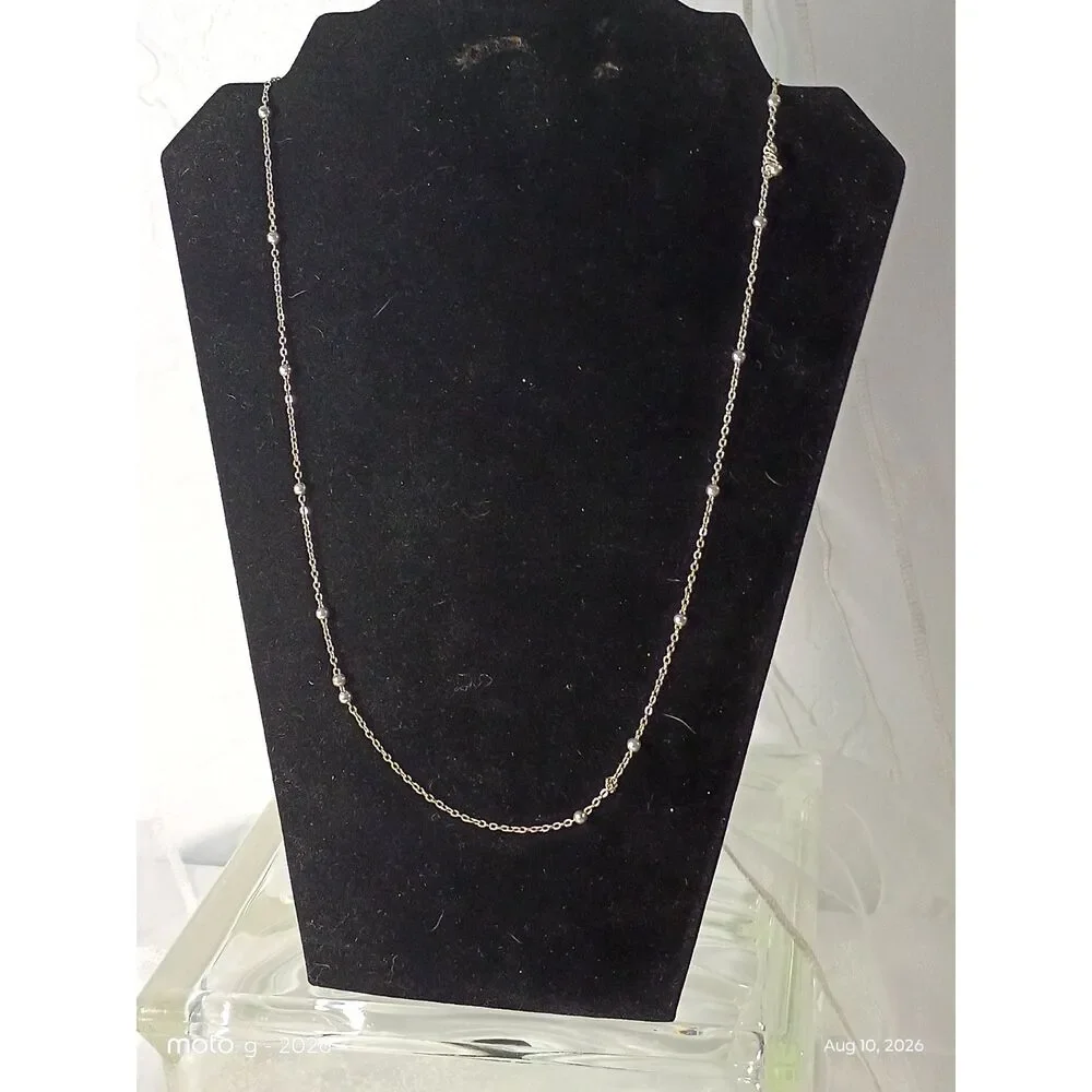 Dainty Beaded Silver Link Chain Station Necklace